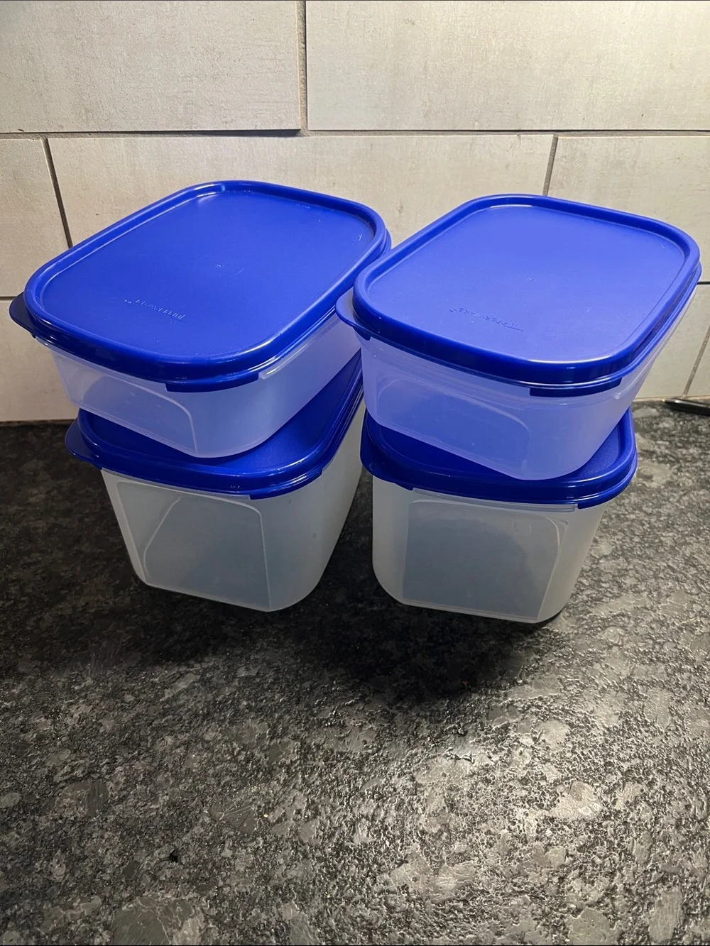 Set of 4 Blue Tupperware Modular Mates Stacking Storage Container Set. Seems new